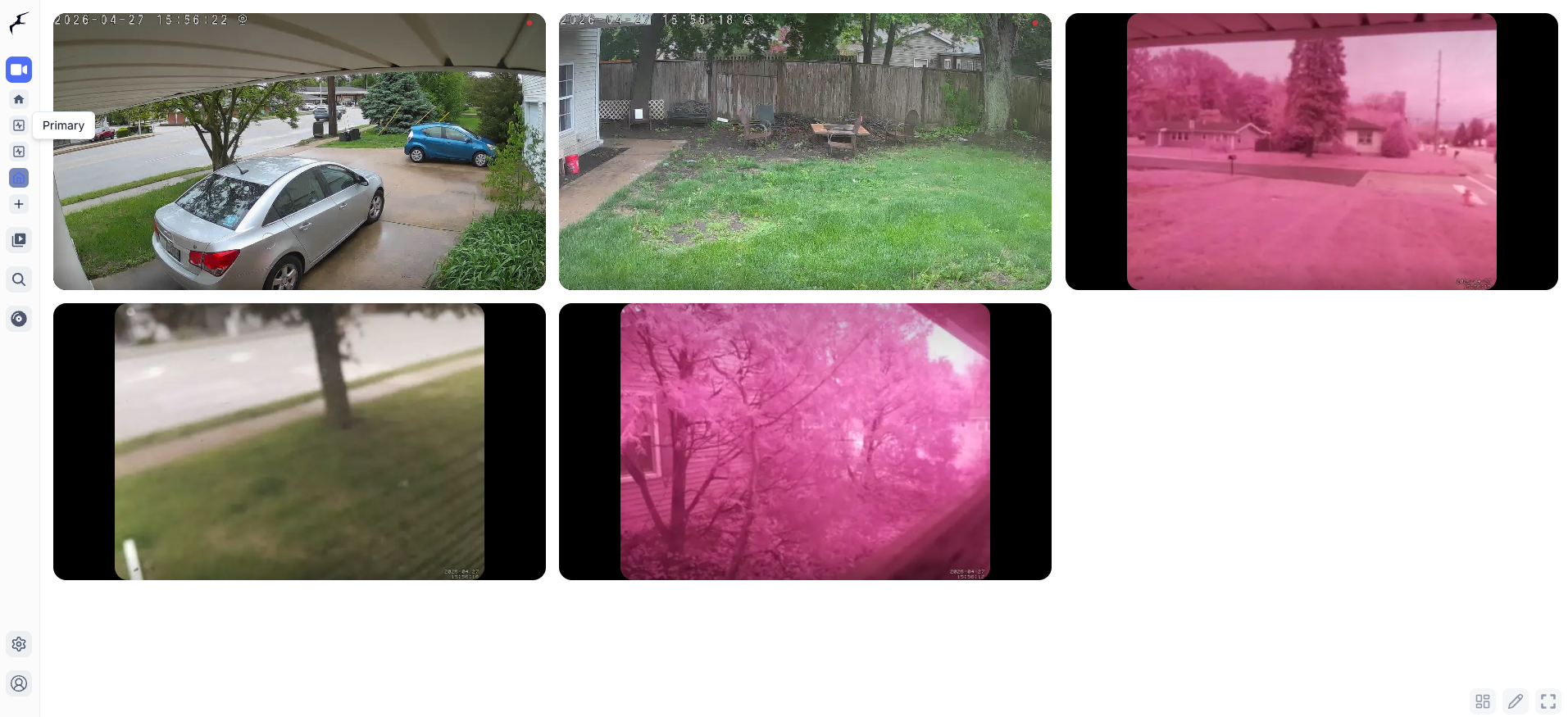 Frigate NVR dashboard showing live camera feeds